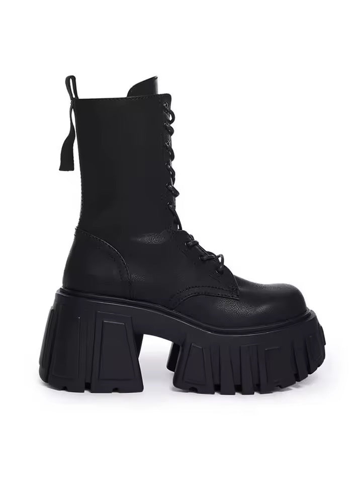 Black Fleece Lined 10cm Platform Combat Boots | Gothic Winter Boots