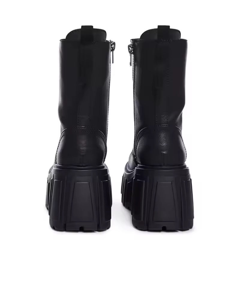 Black Fleece Lined 10cm Platform Combat Boots | Gothic Winter Boots