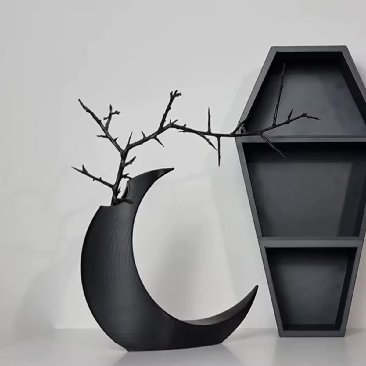 Black Gothic Crescent Moon Planter Vase