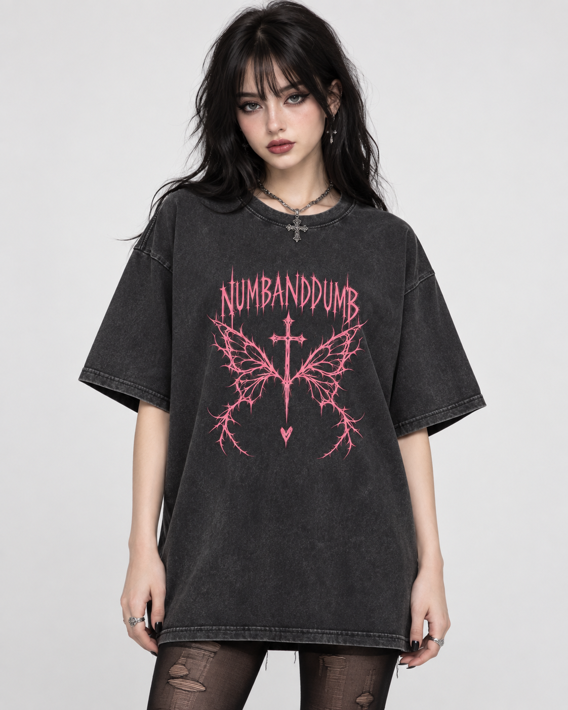 Pink Thorn Gothic Oversized Washed T-Shirt