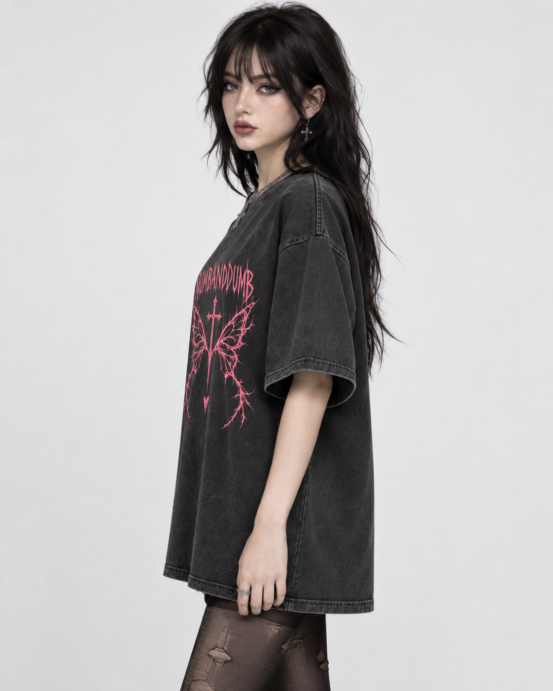 Pink Thorn Gothic Oversized Washed T-Shirt