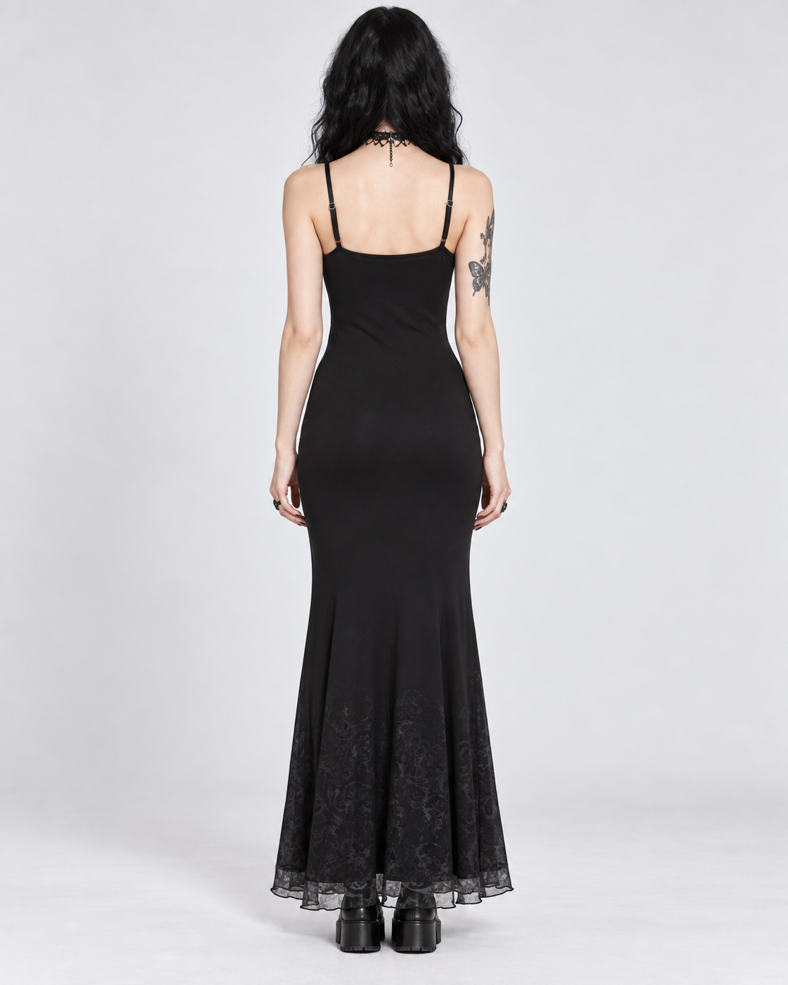 Skeleton Mermaid Maxi Dress – Black Gothic Bodycon Slip Dress