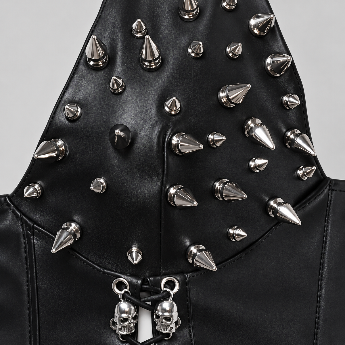 Black Gothic Studded Faux Leather Skull Halter Corset Top