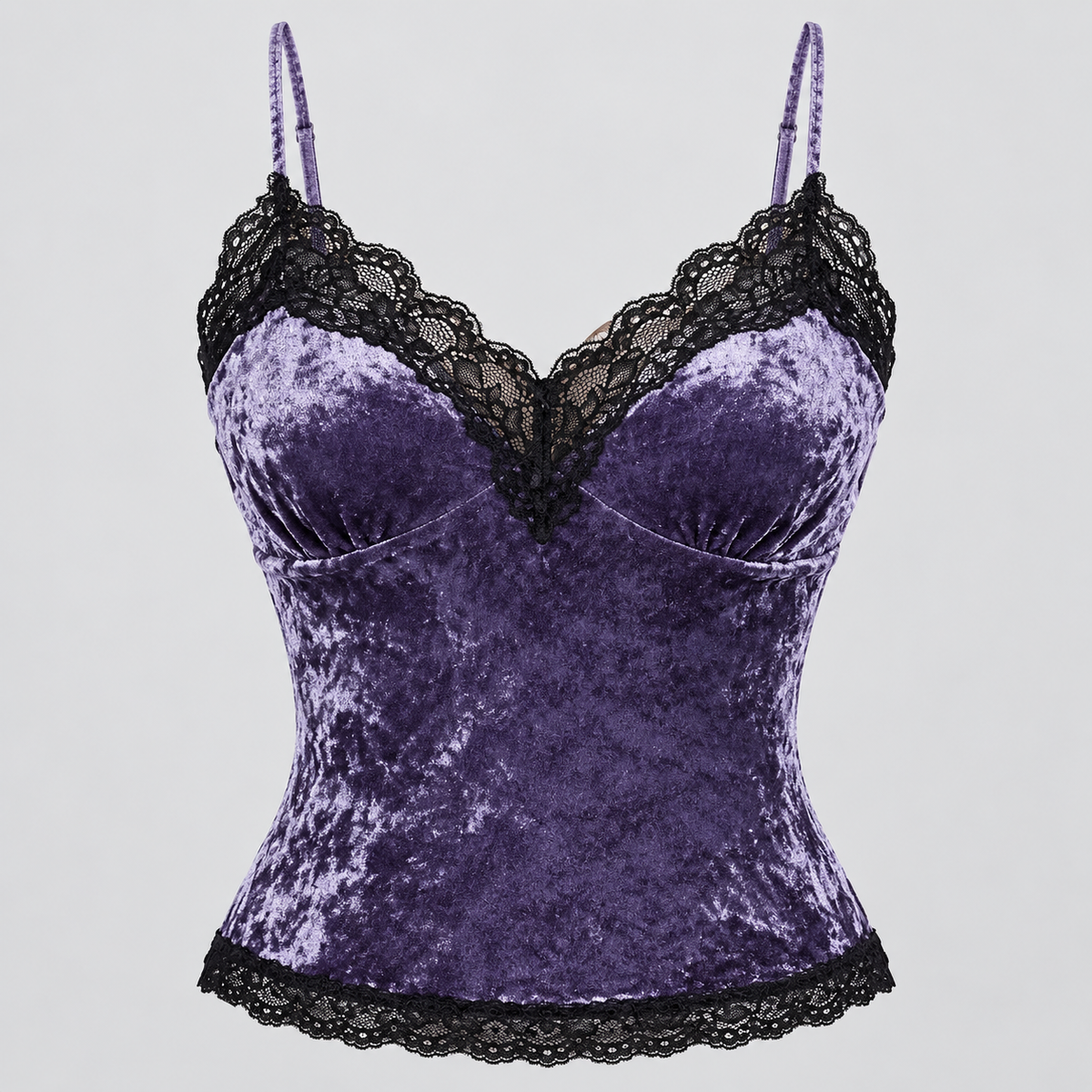 Purple Gothic Crushed Velvet Lace Trim Bustier Camisole Top