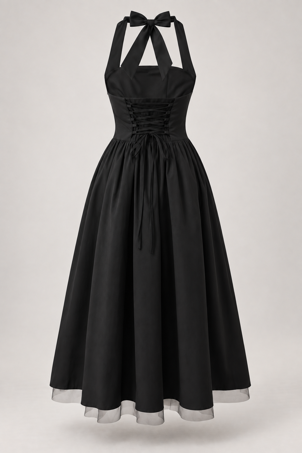 The Dark Romance Black Halter Neck Corset Midi Dress