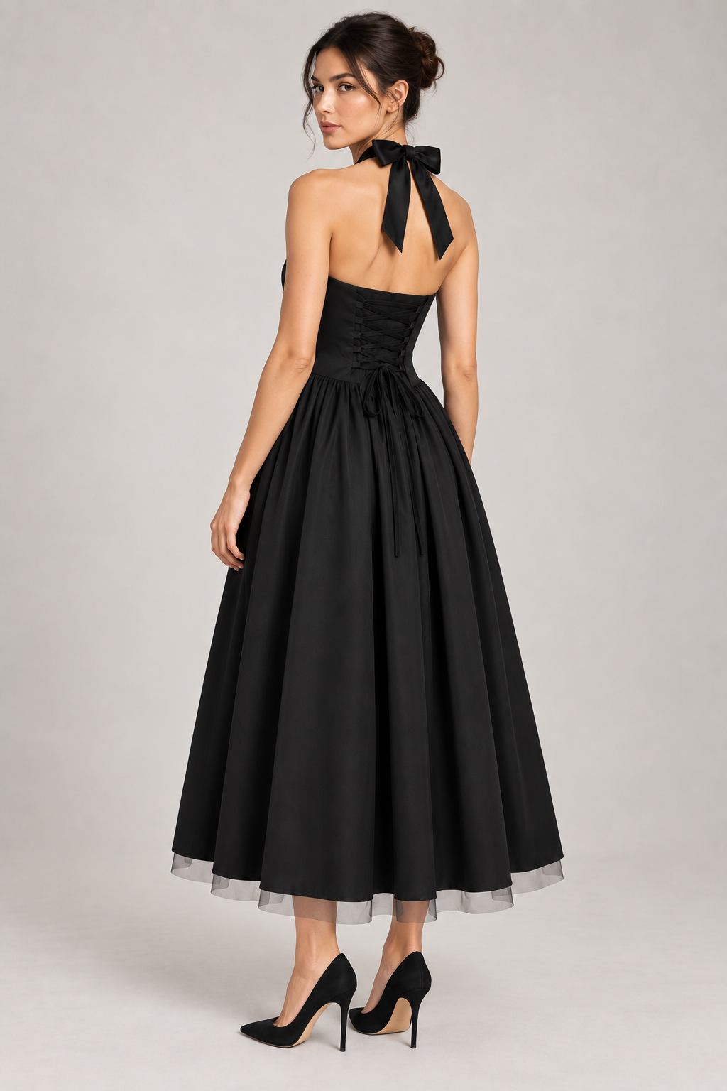 The Dark Romance Black Halter Neck Corset Midi Dress