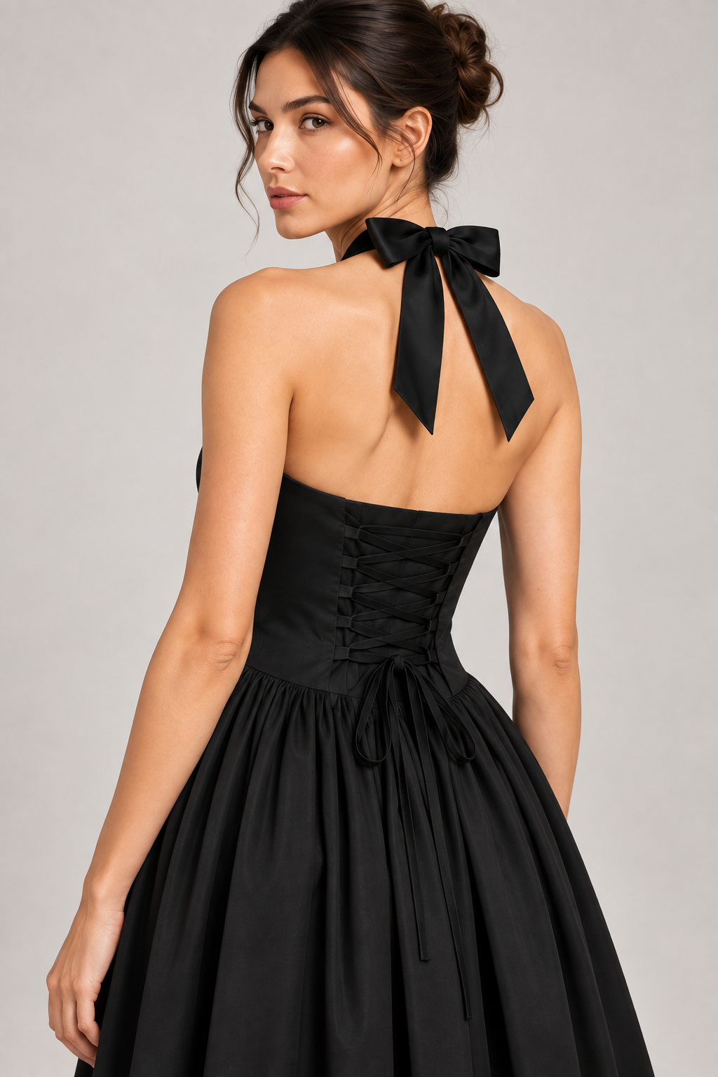 The Dark Romance Black Halter Neck Corset Midi Dress