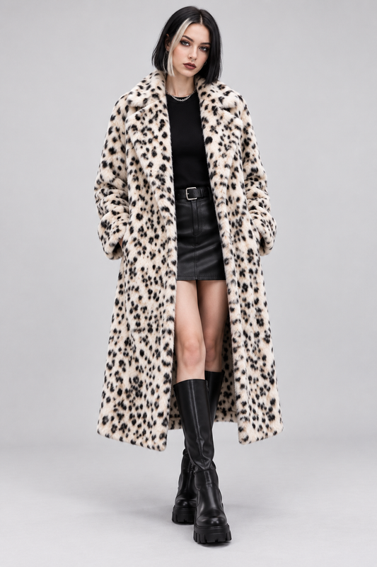 The Snow Leopard | White Leopard Print Faux Fur Coat