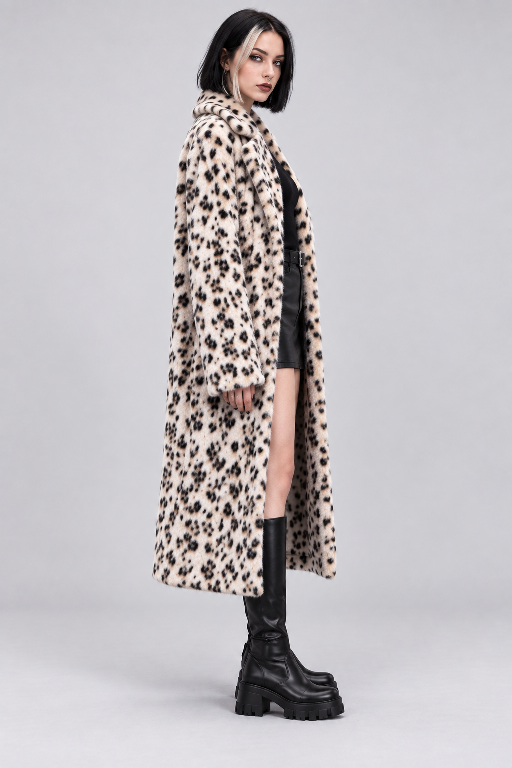 The Snow Leopard | White Leopard Print Faux Fur Coat