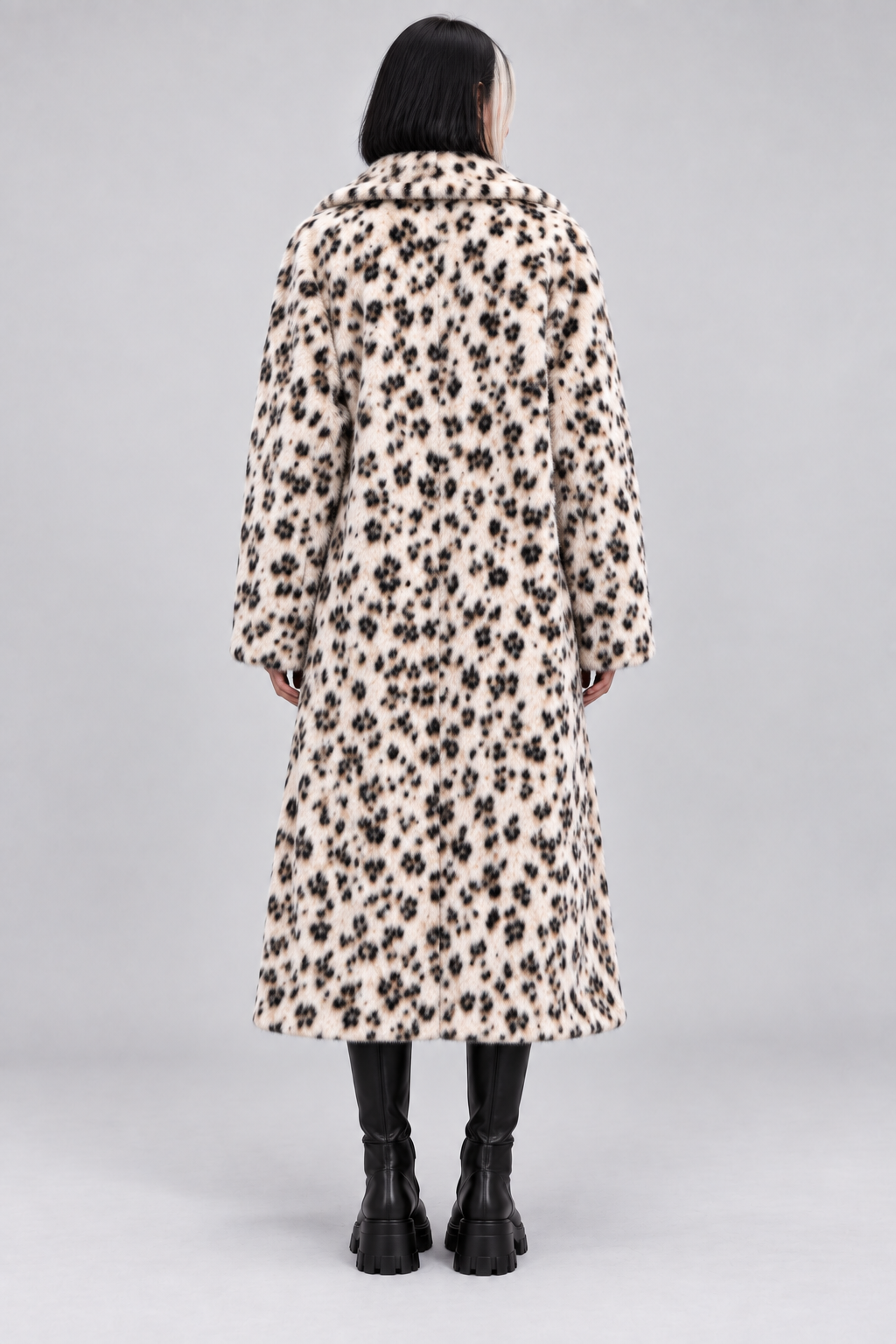 The Snow Leopard | White Leopard Print Faux Fur Coat
