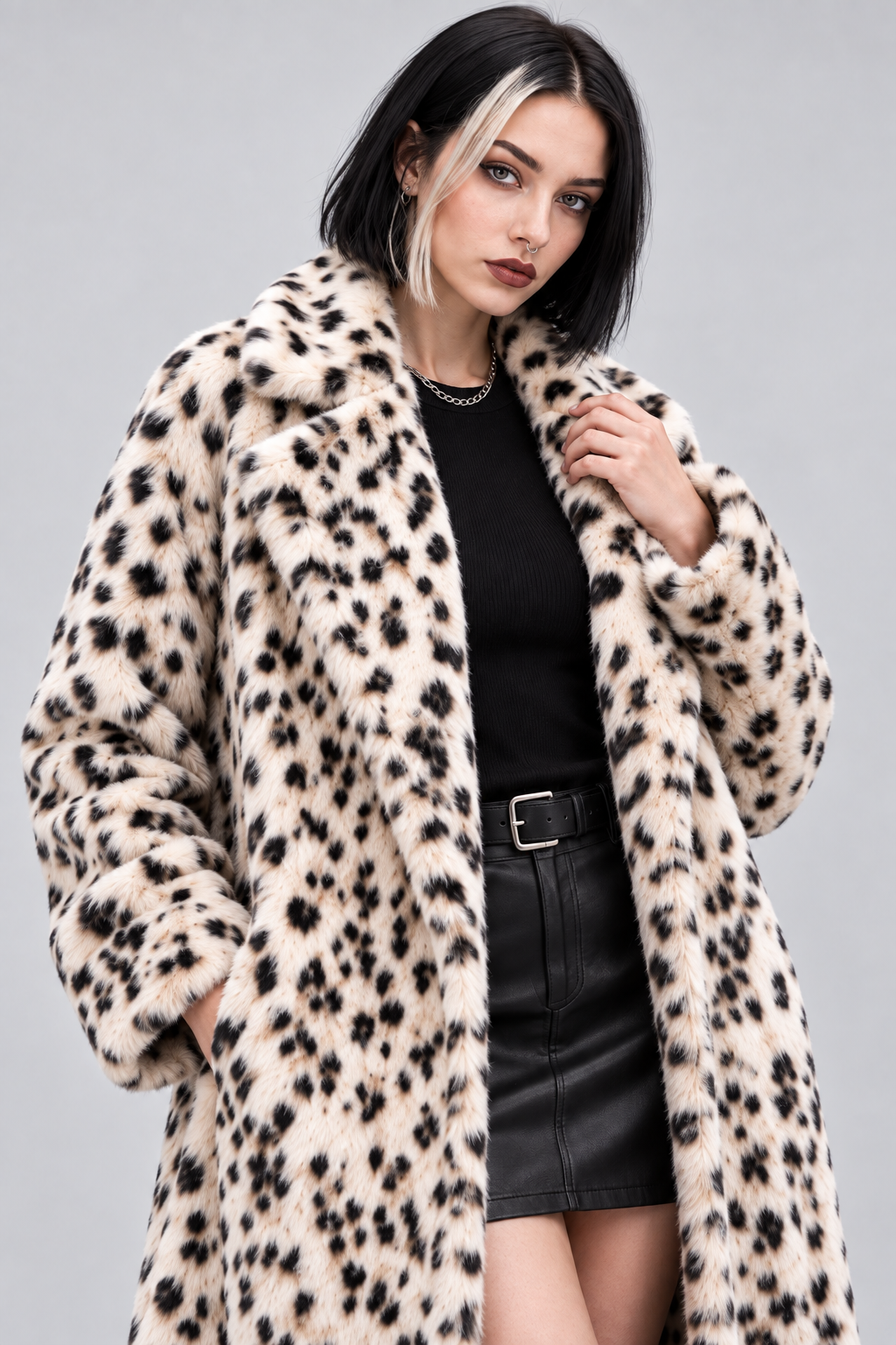 The Snow Leopard | White Leopard Print Faux Fur Coat