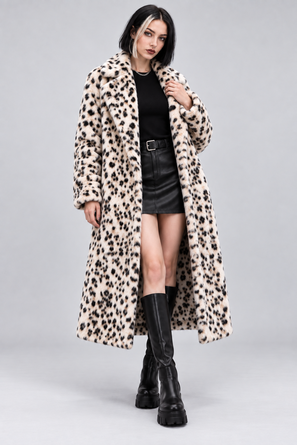 The Snow Leopard | White Leopard Print Faux Fur Coat