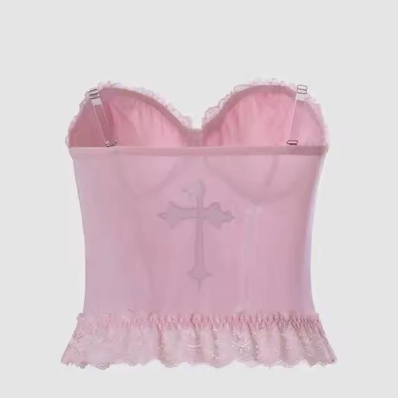 Pink Soft Goth Cross Satin Boudoir Corset Crop Top