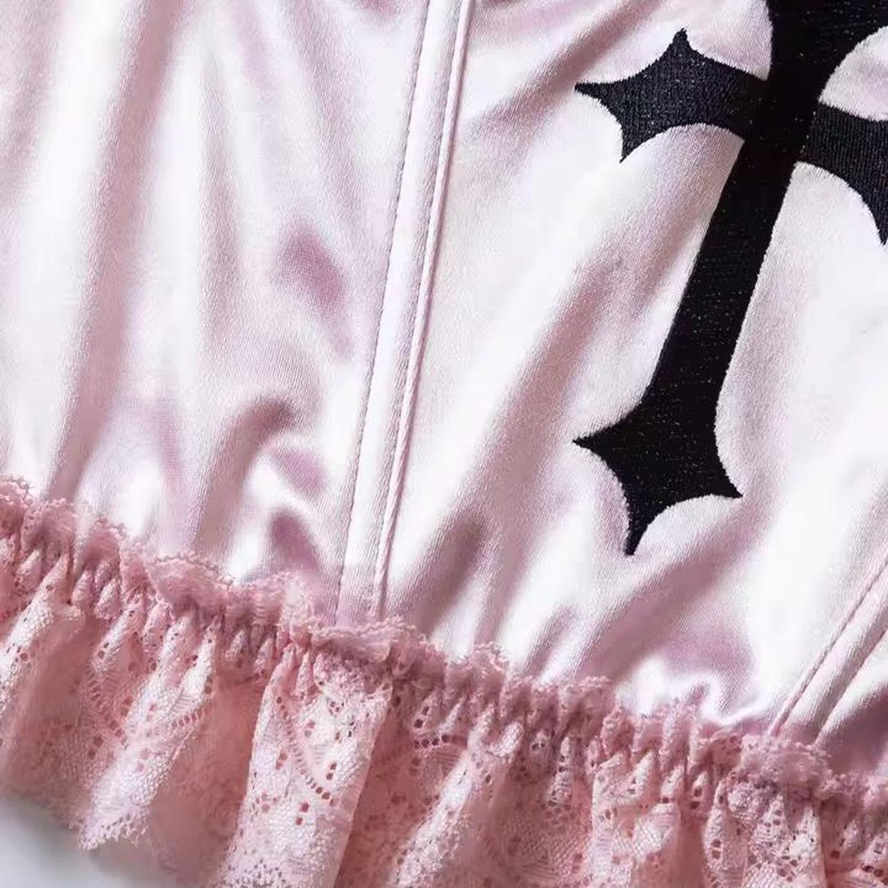 Pink Soft Goth Cross Satin Boudoir Corset Crop Top
