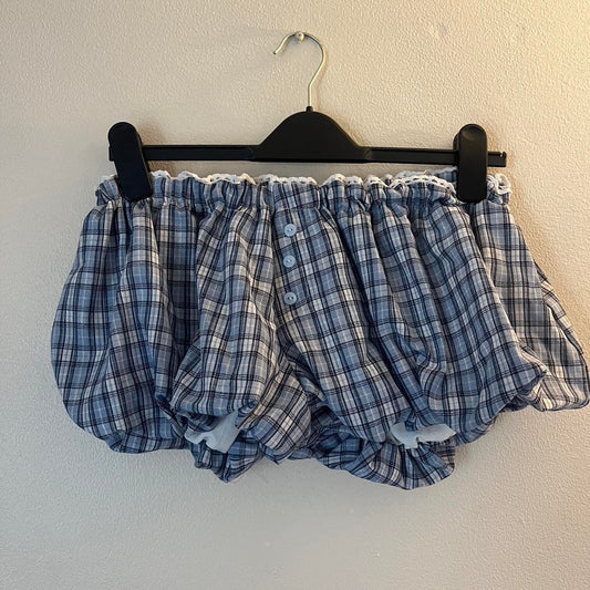 Blue Checkered Boxer Bloomer Cottagecore Grunge Shorts