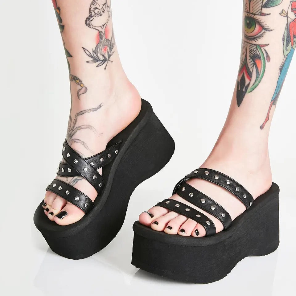 Black Platform Chunky Y2k Gothic Studded Sandals