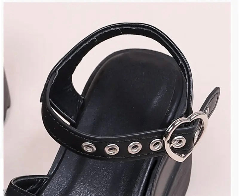 Black Faux Leather Punk Gothic Platform Sandals