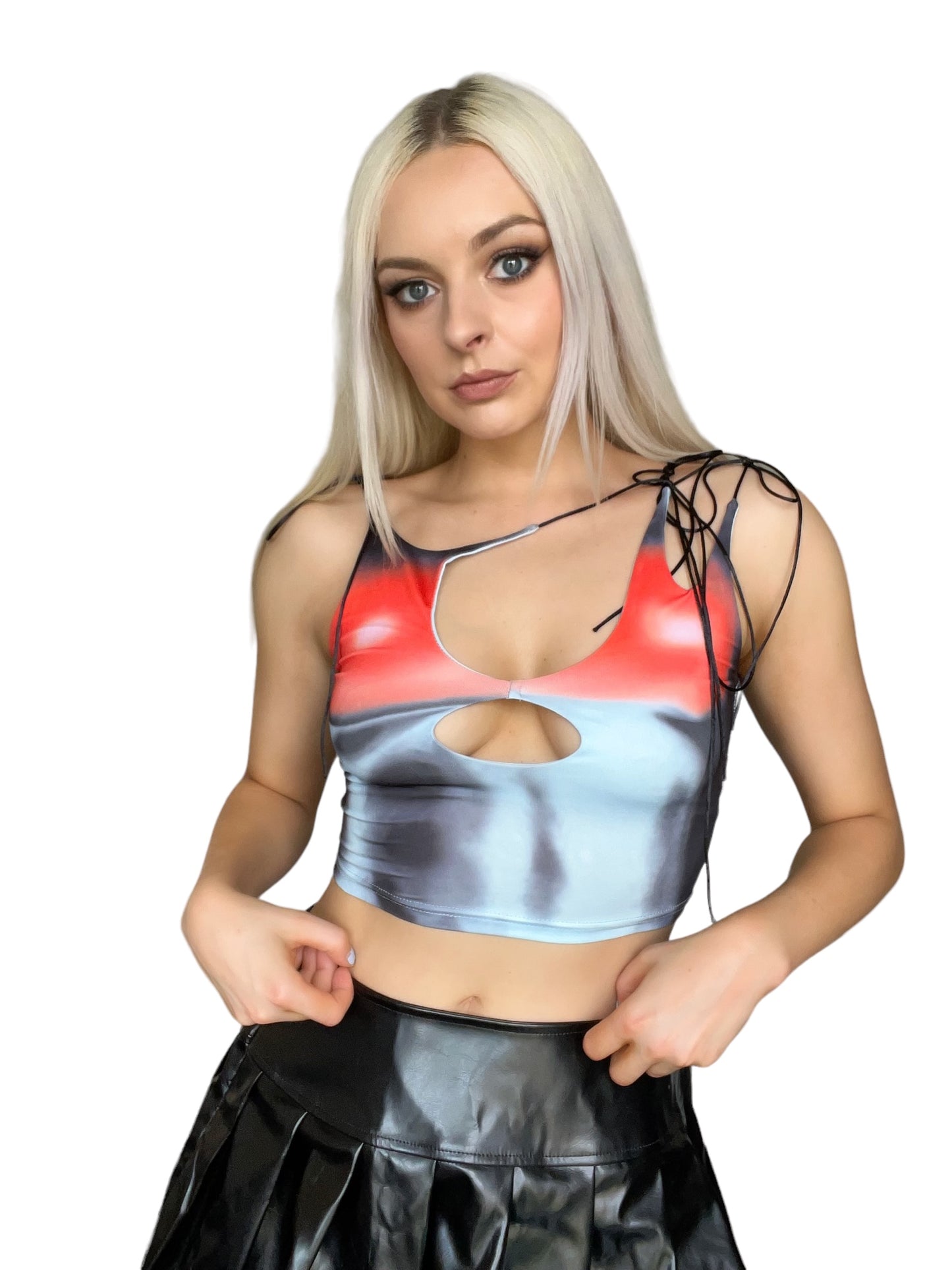 Multicoloured 3D Print Cut Out Rave Crop Top