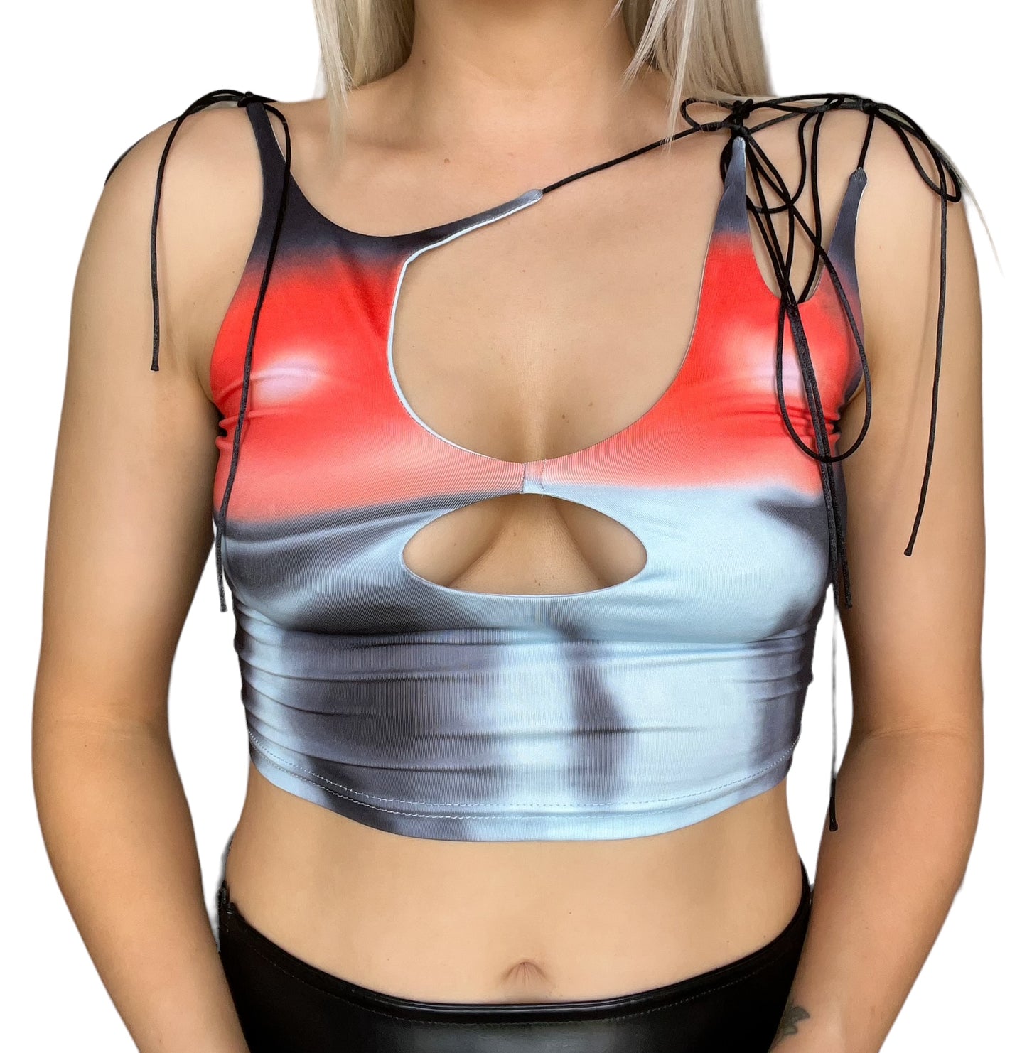 Multicoloured 3D Print Cut Out Rave Crop Top