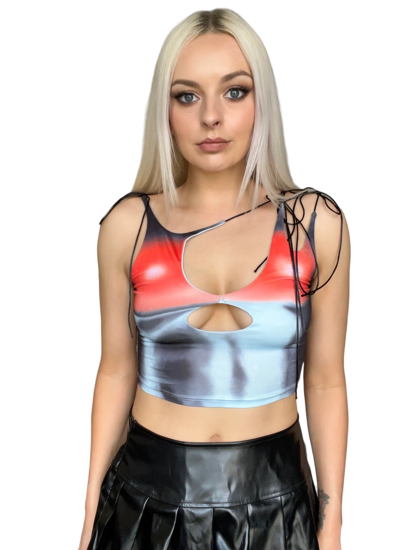 Multicoloured 3D Print Cut Out Rave Crop Top