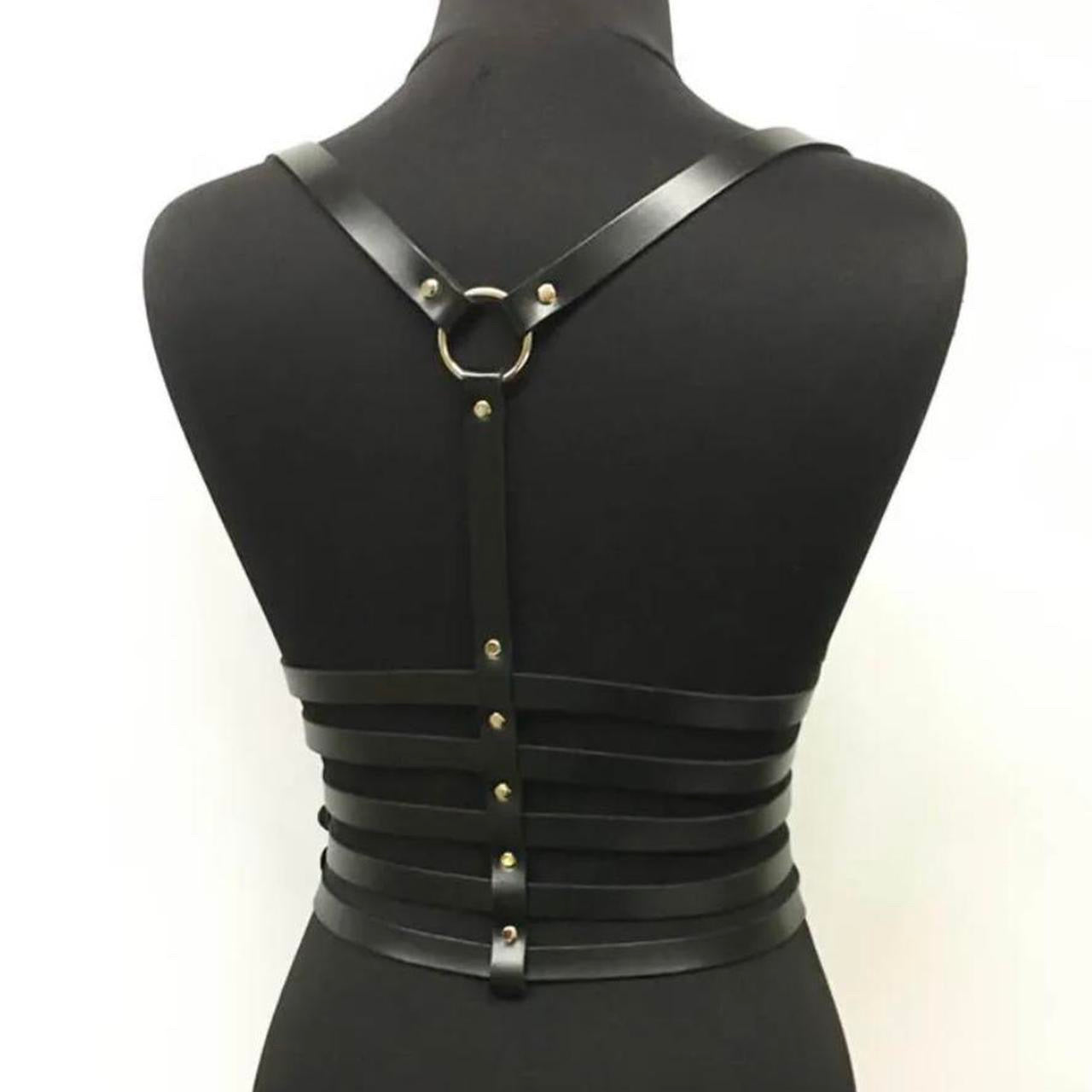 Black Faux Leather Extreme Buckle Chain Body Harness