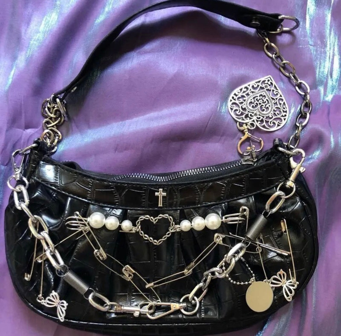 Faux Leather Gothic Punk Chain Shoulder Bag