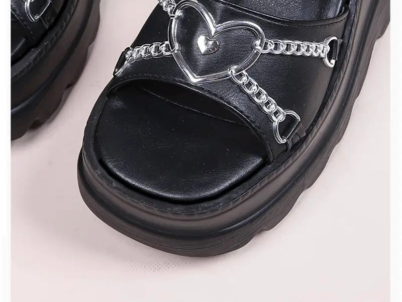 Black Faux Leather Punk Gothic Platform Sandals