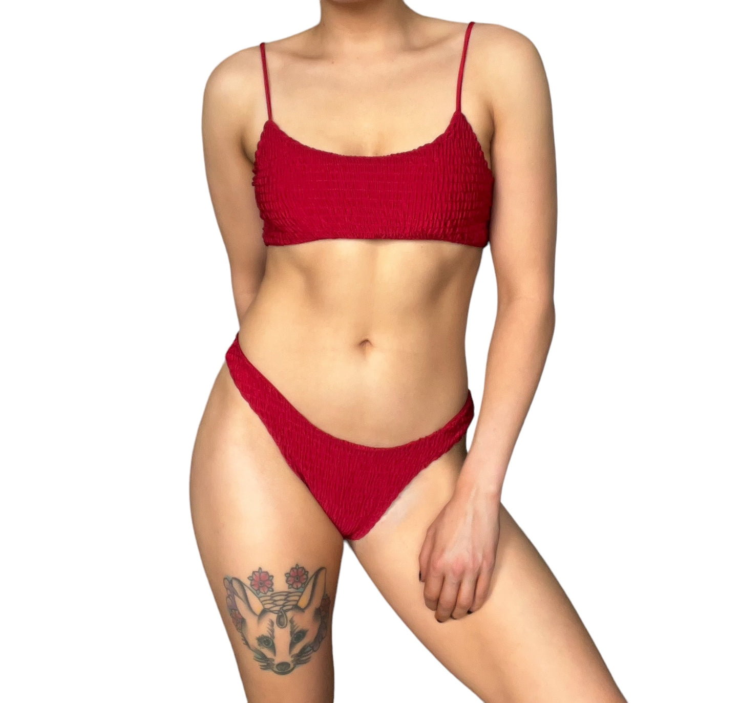 Red Crinkle Textured 2 Piece Seamless Bikini Set