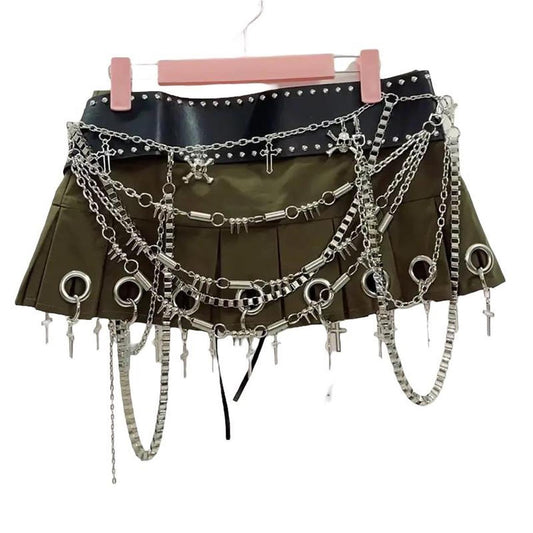 Green Punk Cargo Chain Mini Skirt