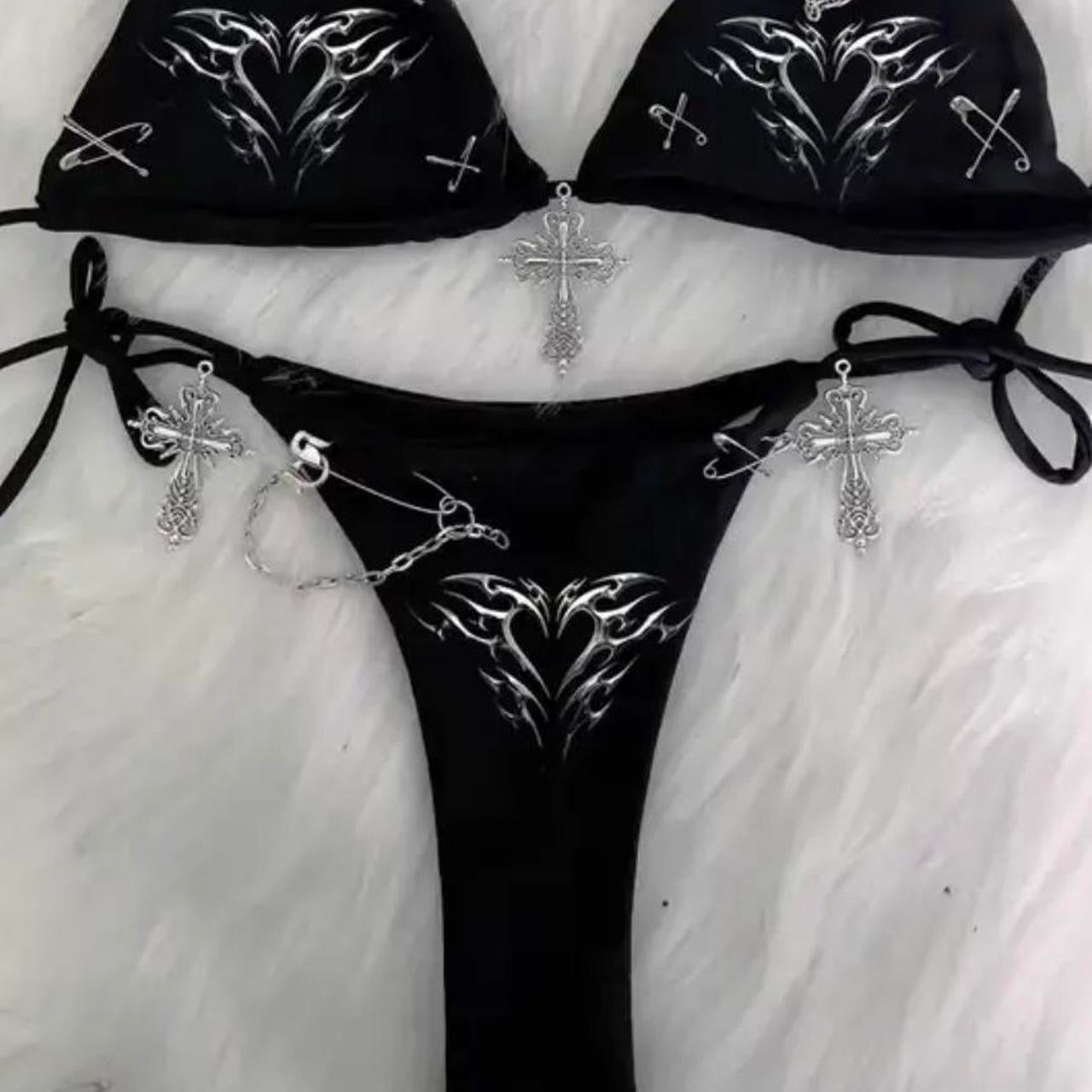 Black Punk Heart Gothic Chain Bikini Set