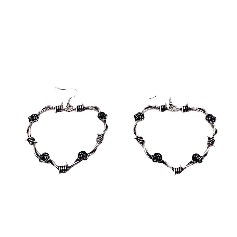 Silver Wire Heart Punk Hoop Earings