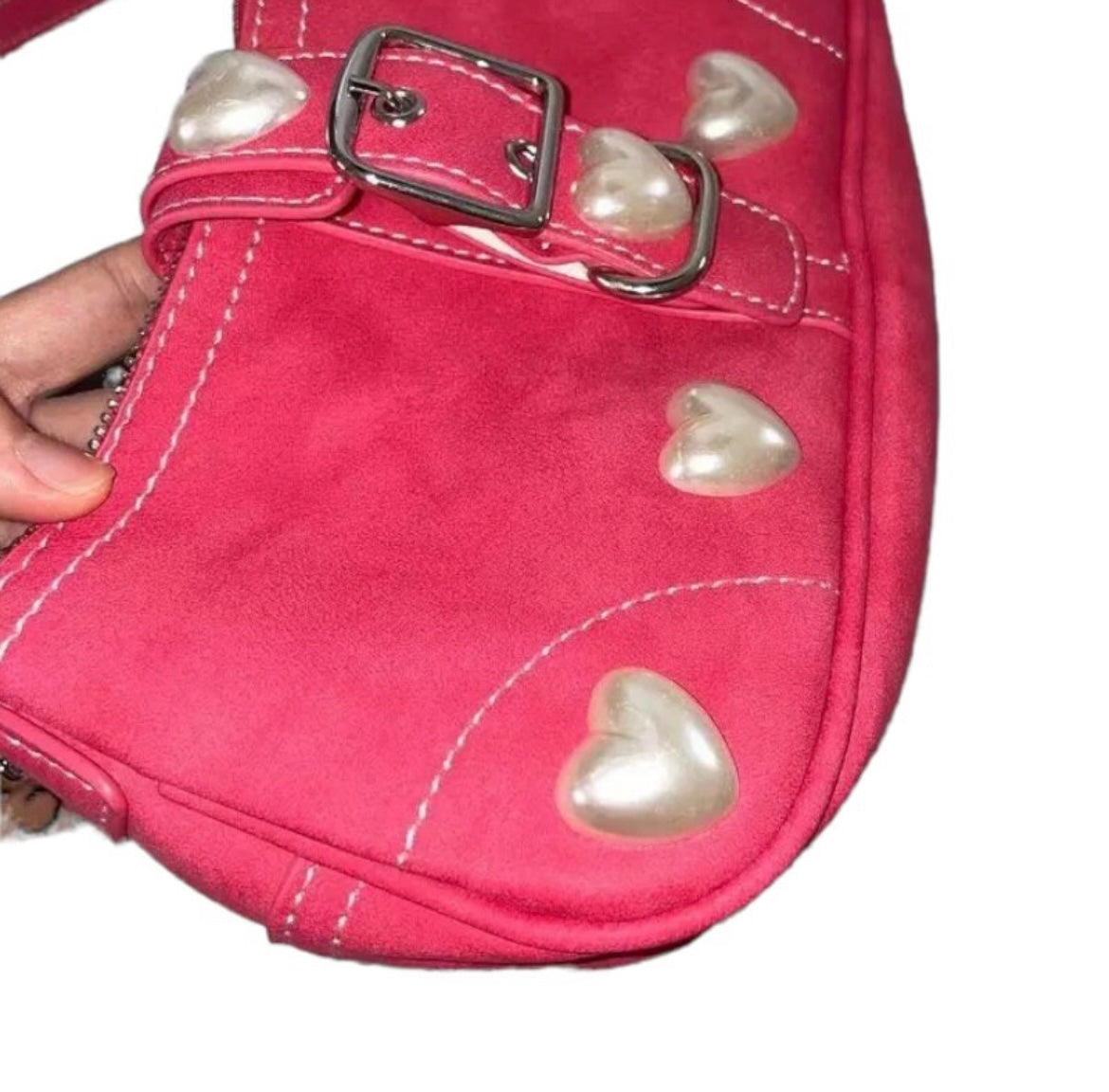 Pink Faux Leather Lolita Pearl Heart Shoulder Bag