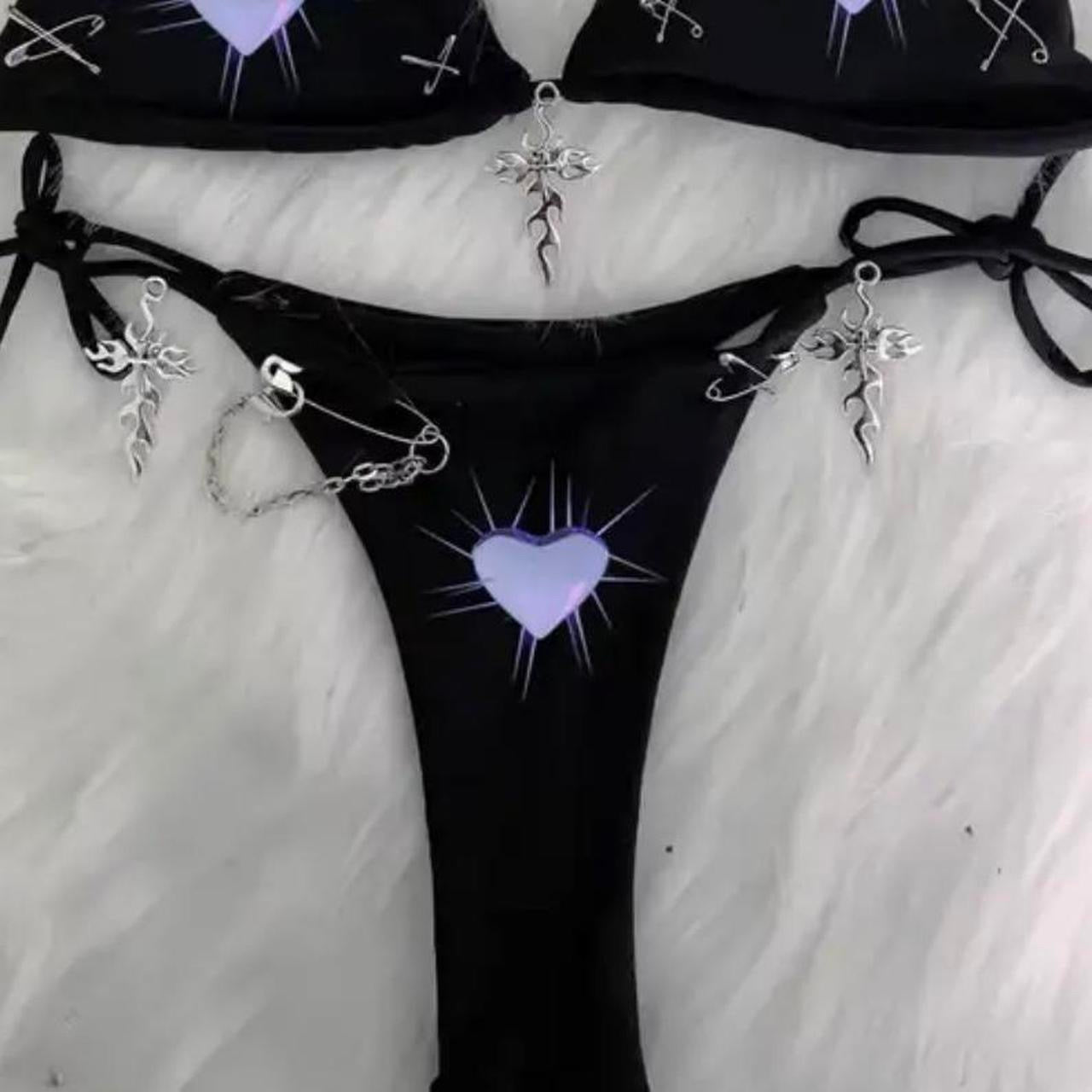 Black Punk Heart Gothic Chain Bikini Set