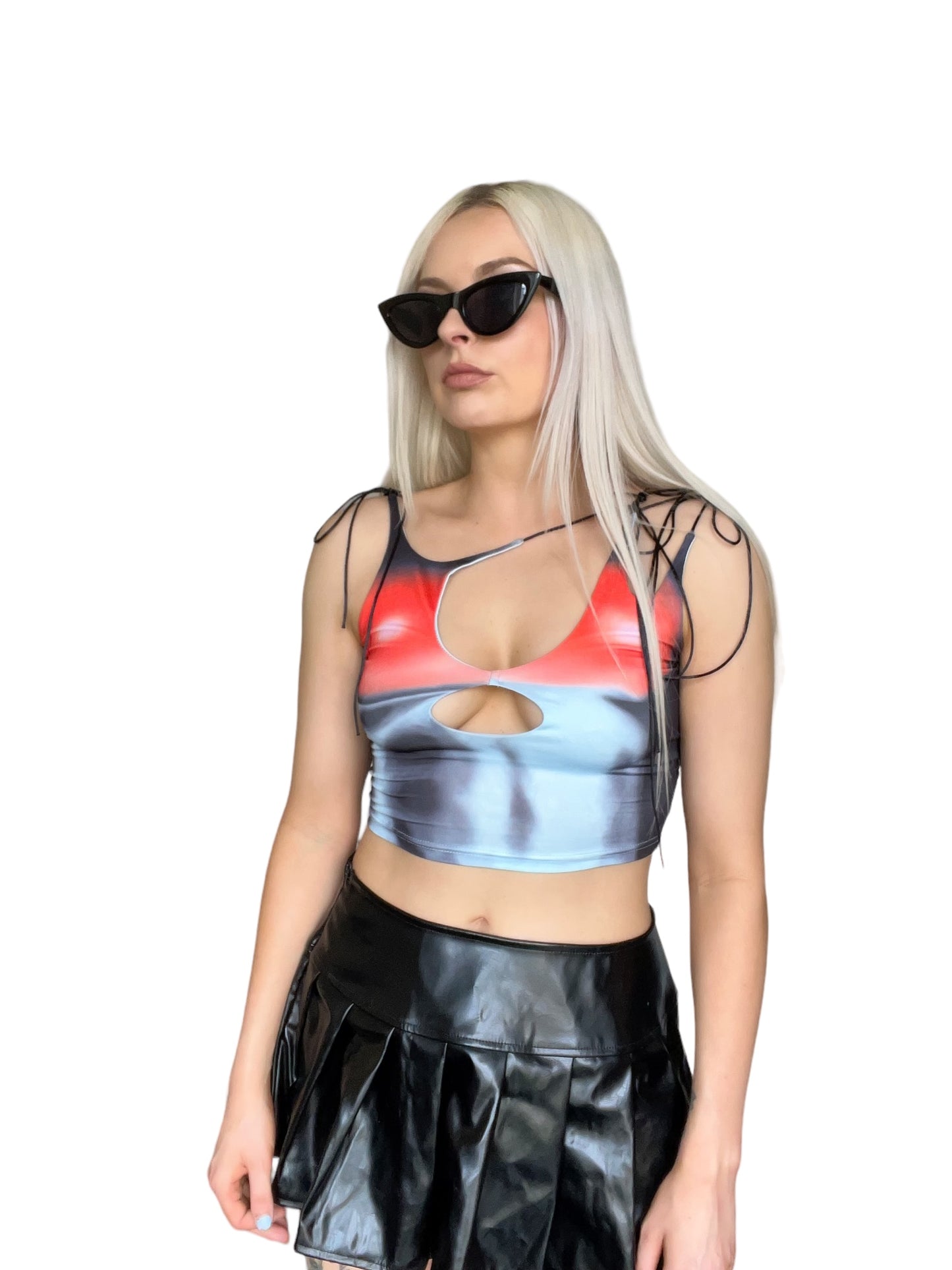 Multicoloured 3D Print Cut Out Rave Crop Top