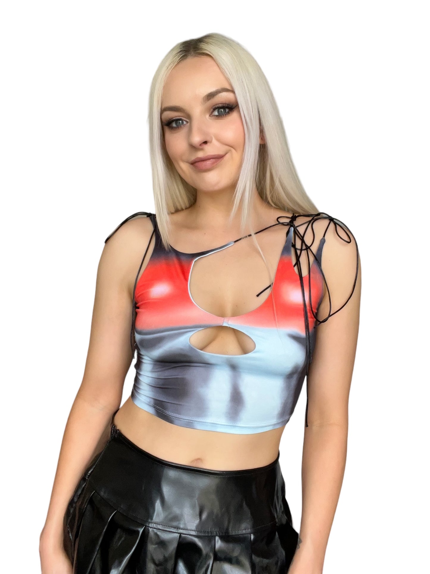 Multicoloured 3D Print Cut Out Rave Crop Top