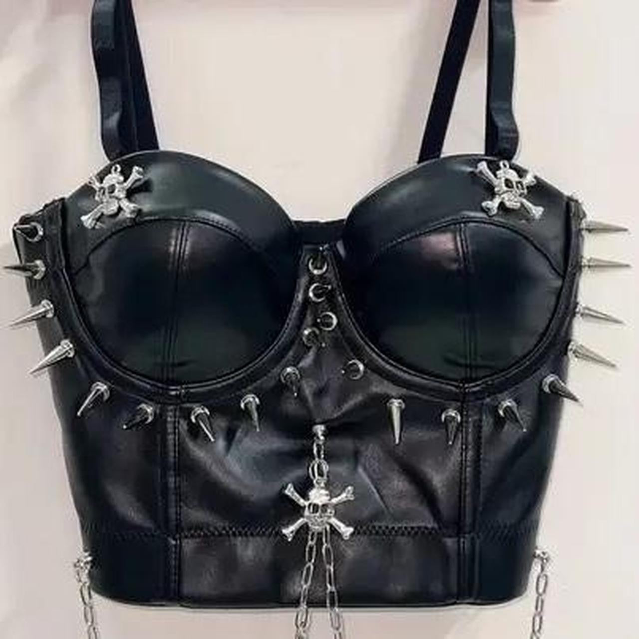 Black Faux Leather Punk Chain Corset Crop Top