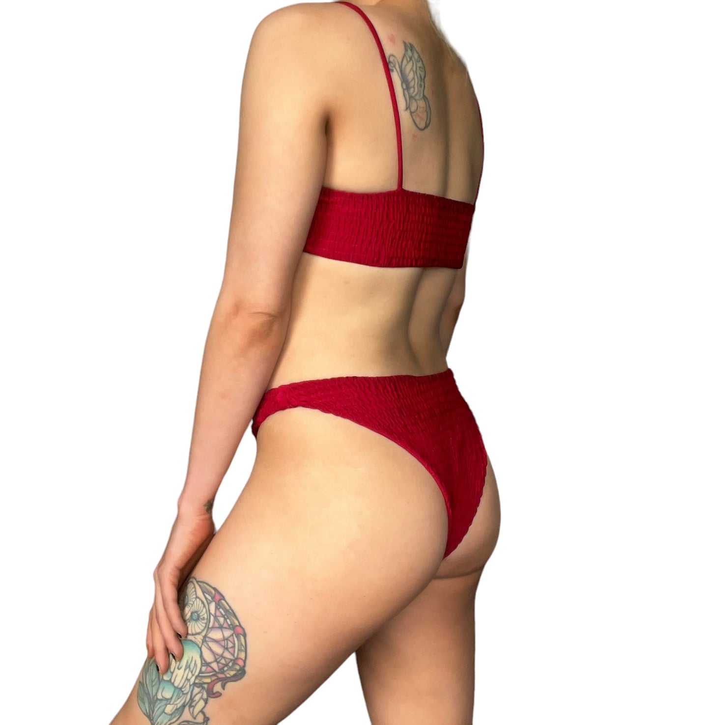 Red Crinkle Textured 2 Piece Seamless Bikini Set