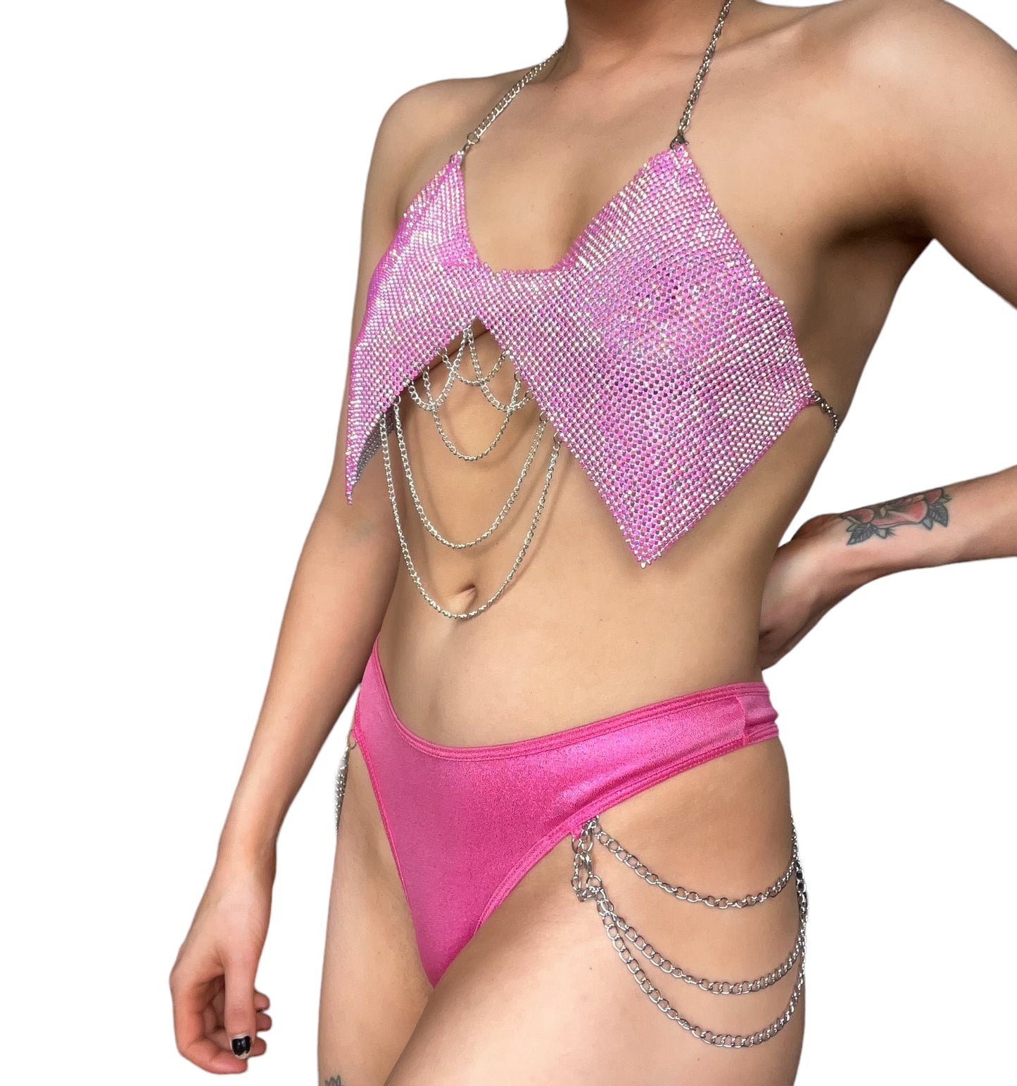 Pink Festival Chain Metallic 2 Piece Bikini Set