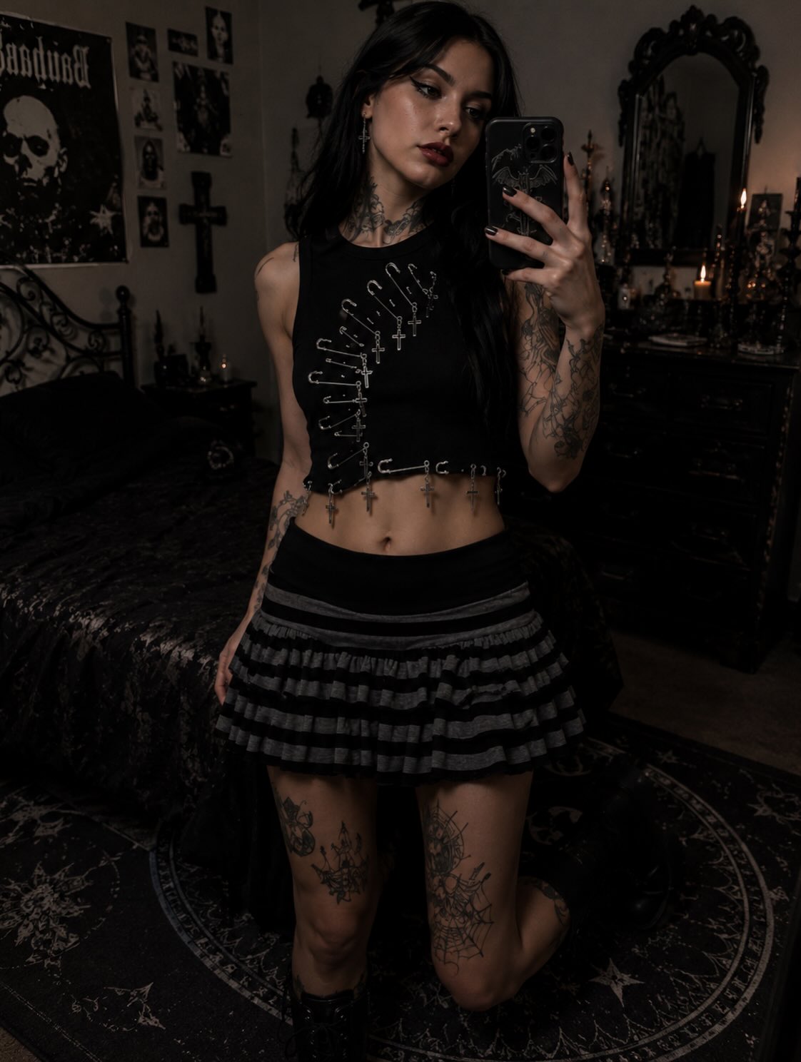 Grey And Black Striped Emo Y2k Mini Skirt
