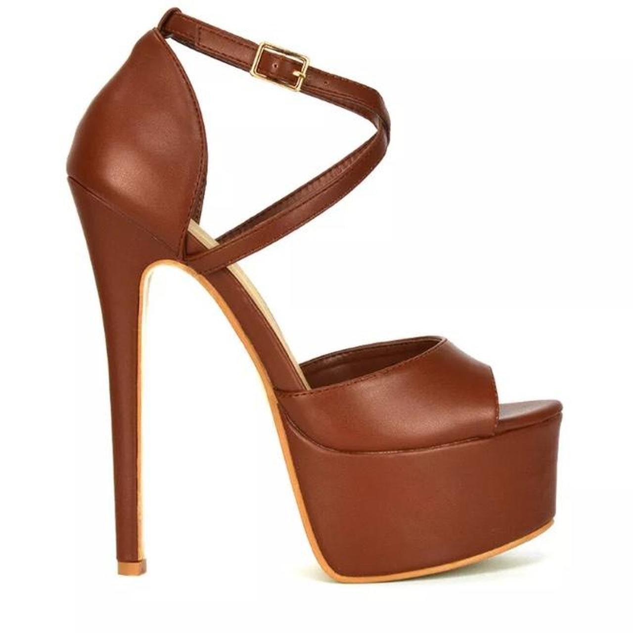 Brown Faux Leather Platform Stiletto Heels