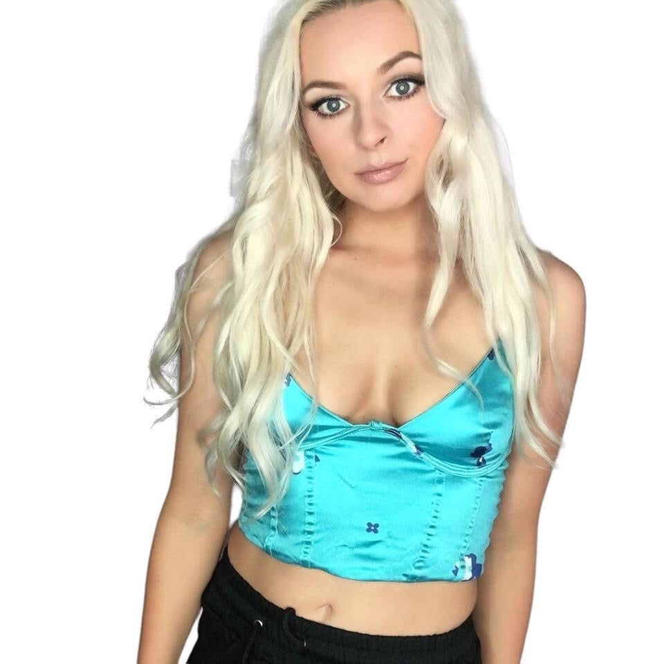 Blue Floral Silk Corset Crop Top