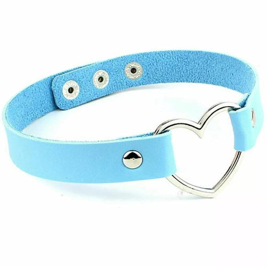 Blue Faux Leather Heart Choker