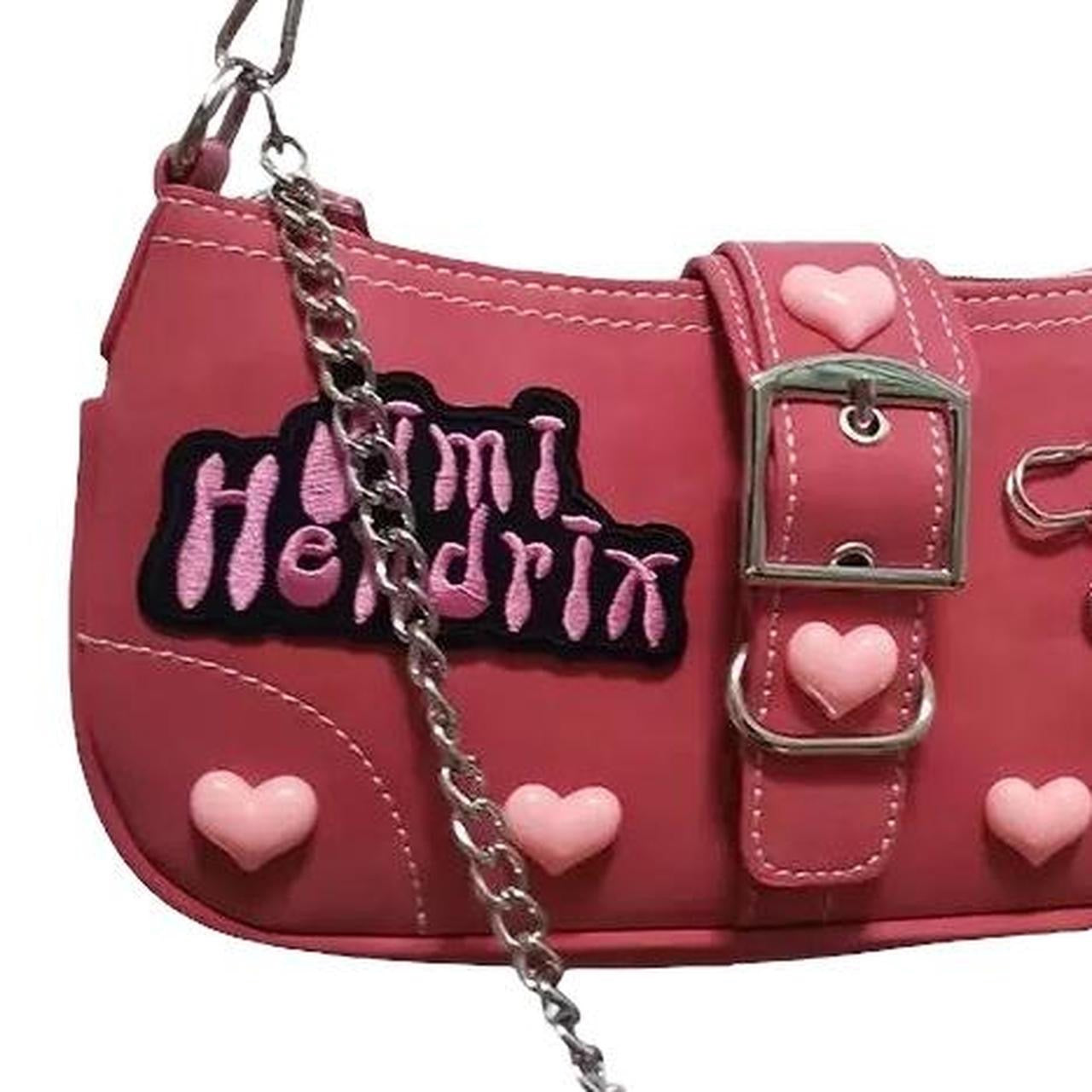 Pink Punk Faux Leather Chain Patch Shoulder Bag