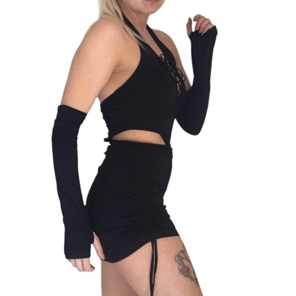 Black Lace Up 3 Piece Techno Festival Dress Set