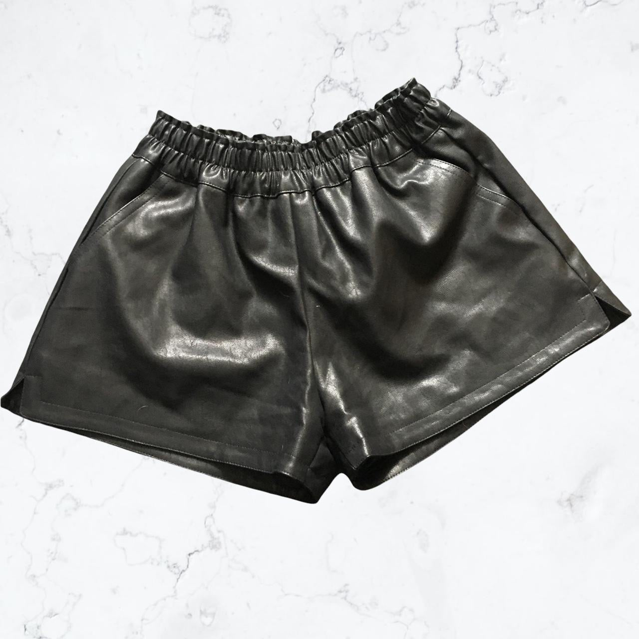 Black Faux Leather Paperbag Shorts