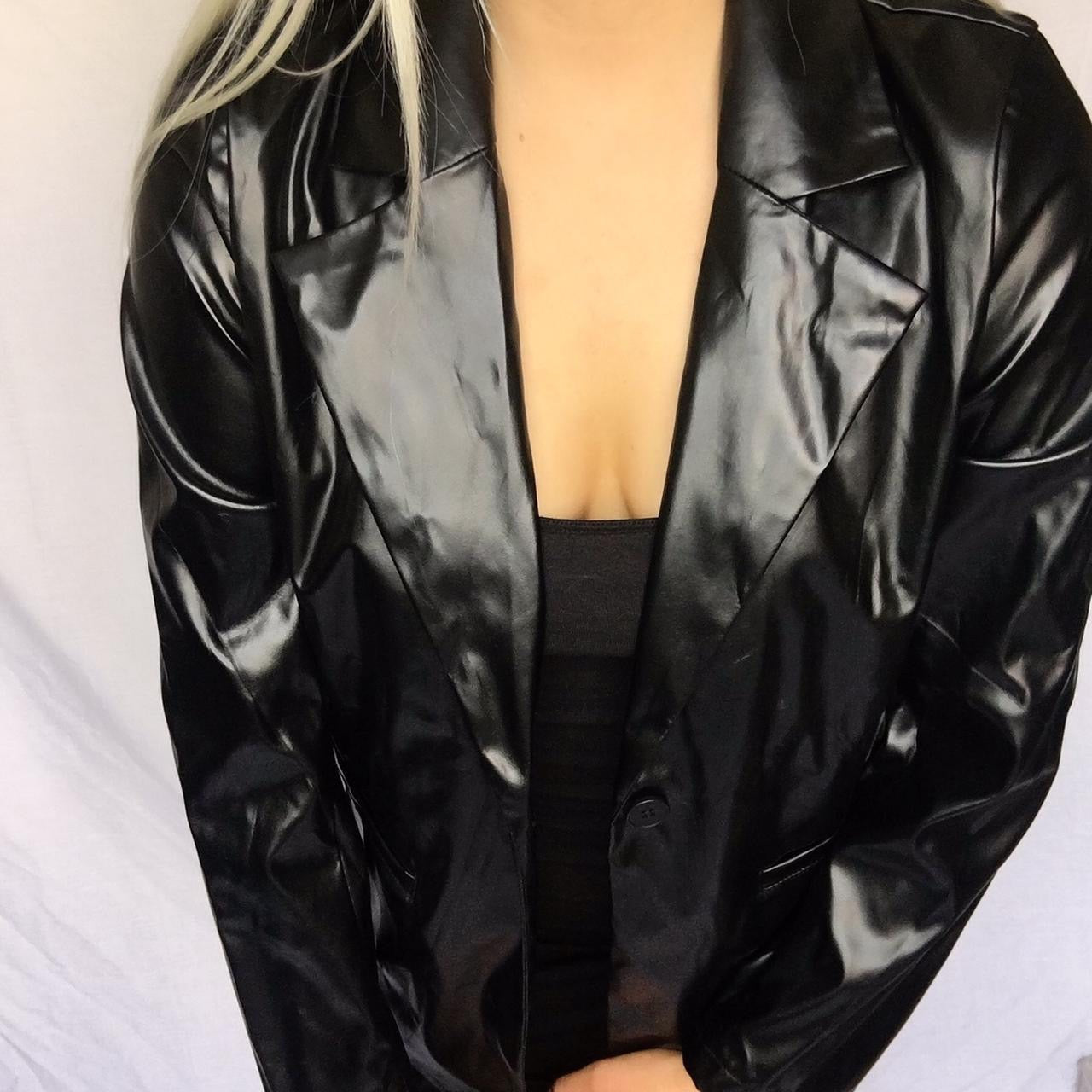 Black Faux Leather Oversized Blazer Jacket