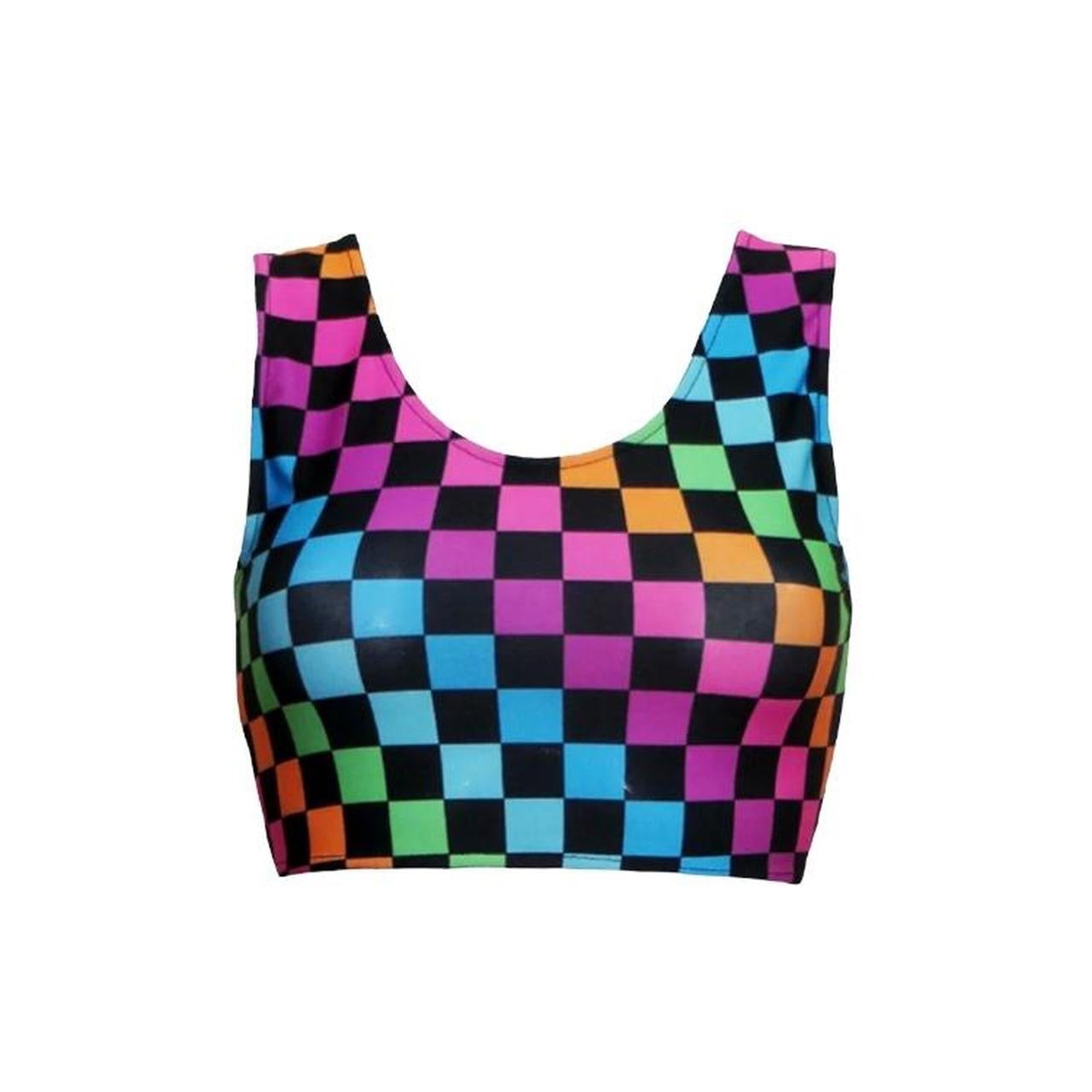 Multicoloured Checkerboard Shorts Crop Top Co-Ord Festival Set