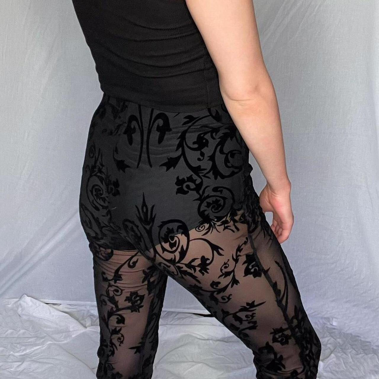 Black Floral Lace Mesh Gothic Flares