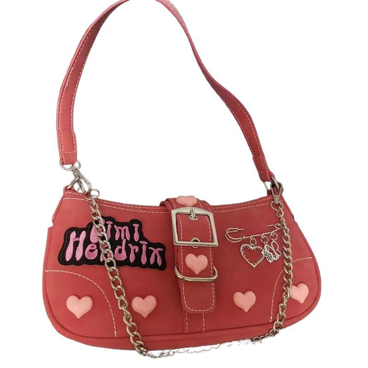 Pink Punk Faux Leather Chain Patch Shoulder Bag