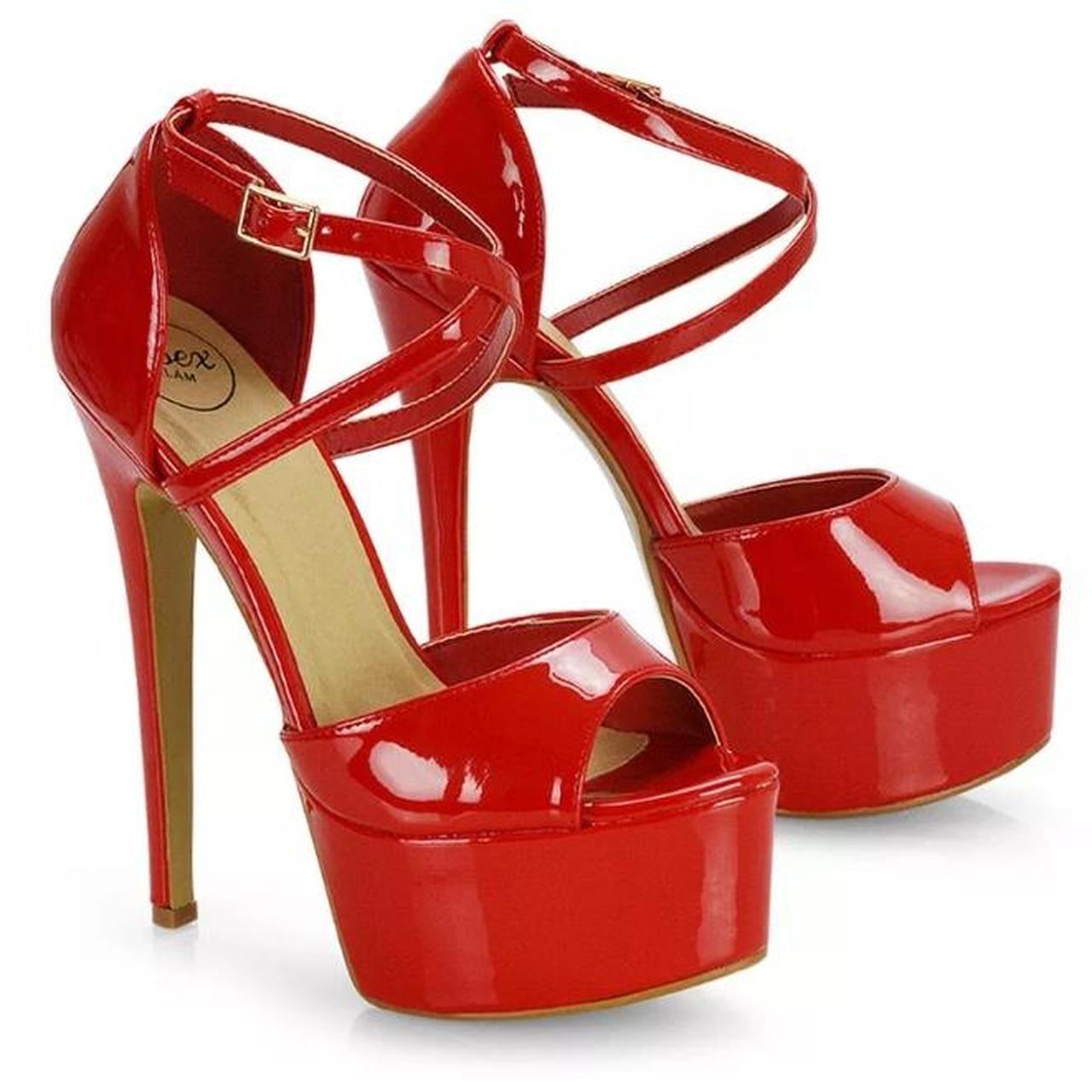 Red Patent Faux Leather Platform Stiletto Heels